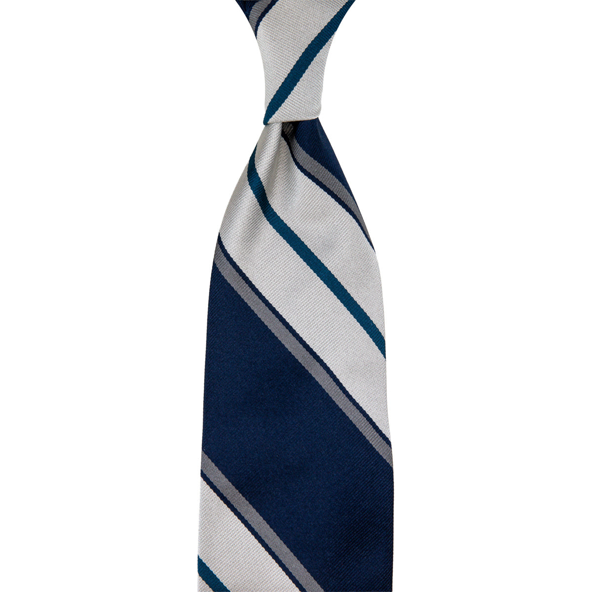 Repp Stripe Silk Tie - Navy / White Grey - Hand-Rolled