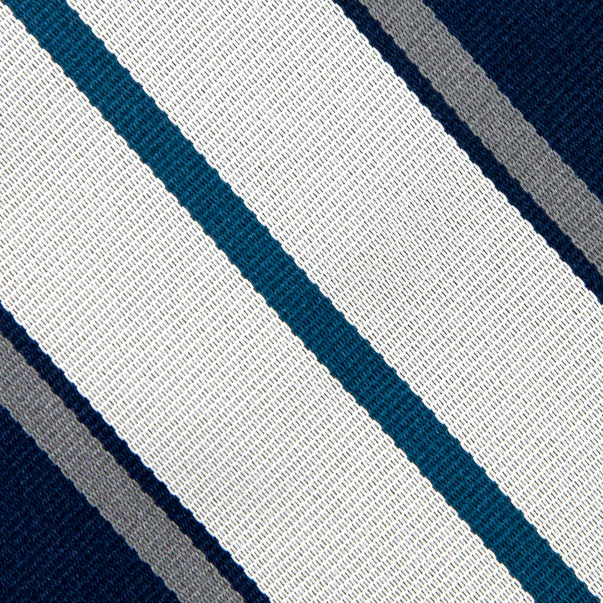 Repp Stripe Silk Tie - Navy / White / Grey - Hand-Rolled