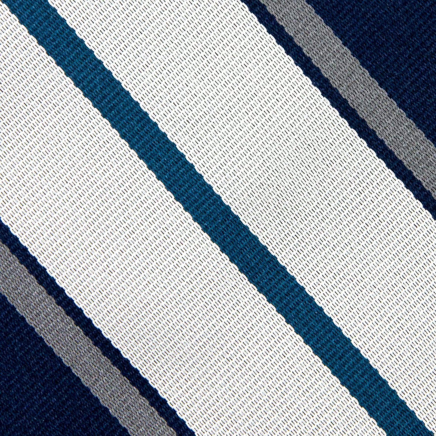 Repp Stripe Silk Tie - Navy / White Grey - Hand-Rolled