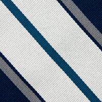 Repp Stripe Silk Tie - Navy / White / Grey - Hand-Rolled
