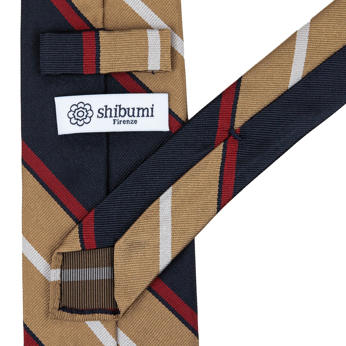Repp Stripe Silk Tie - Navy / Beige / Red - Hand-Rolled