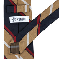 Repp Stripe Silk Tie - Navy / Beige / Red - Hand-Rolled