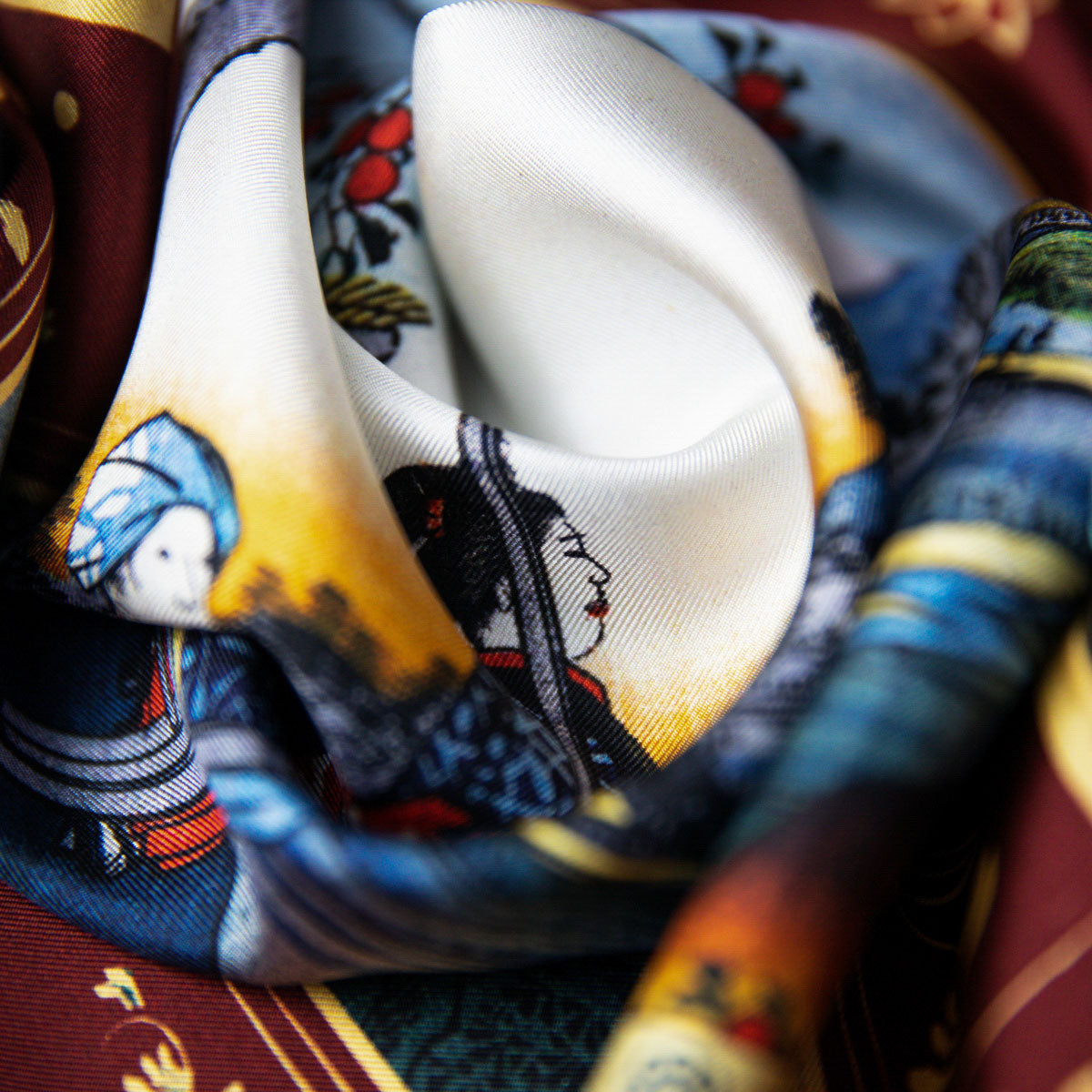 Ukiyo-e Silk Pocket Square - Tsukanoma - 40x40cm
