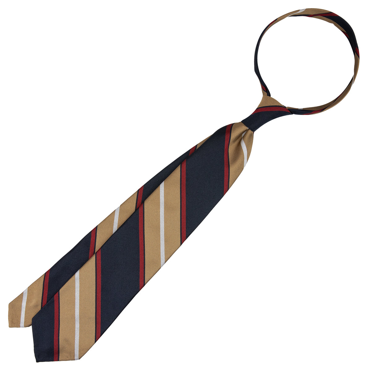 Repp Stripe Silk Tie - Navy / Beige / Red - Hand-Rolled