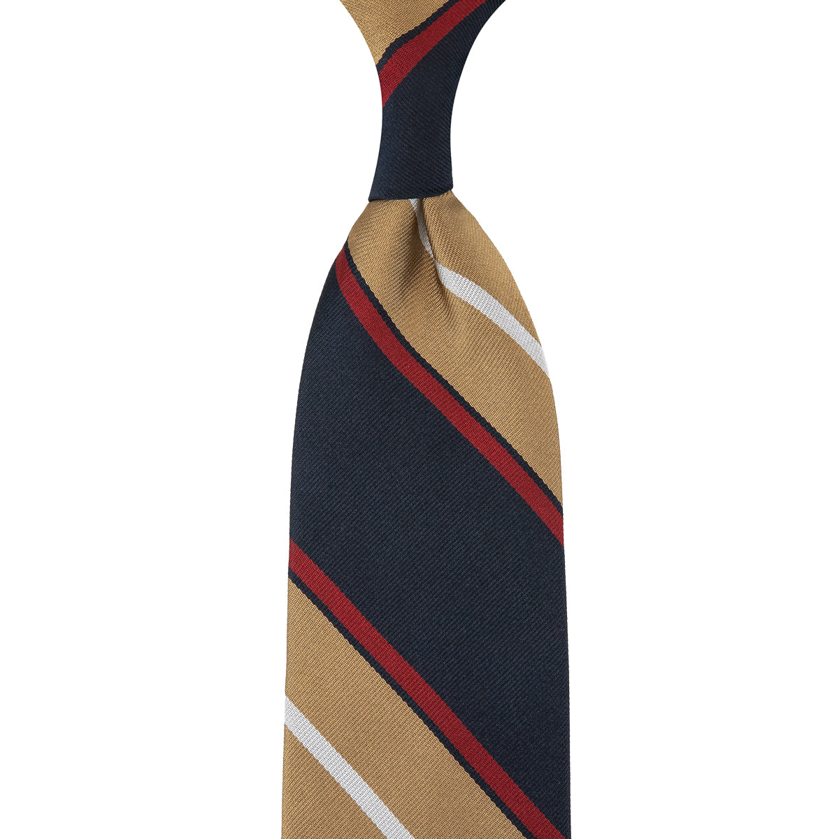 Repp Stripe Silk Tie - Navy / Beige / Red - Hand-Rolled