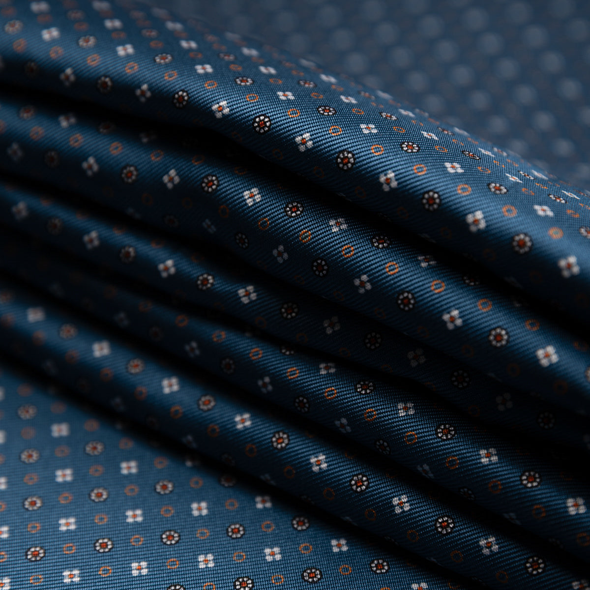 Floral Printed Silk Bespoke Tie - Steel Blue