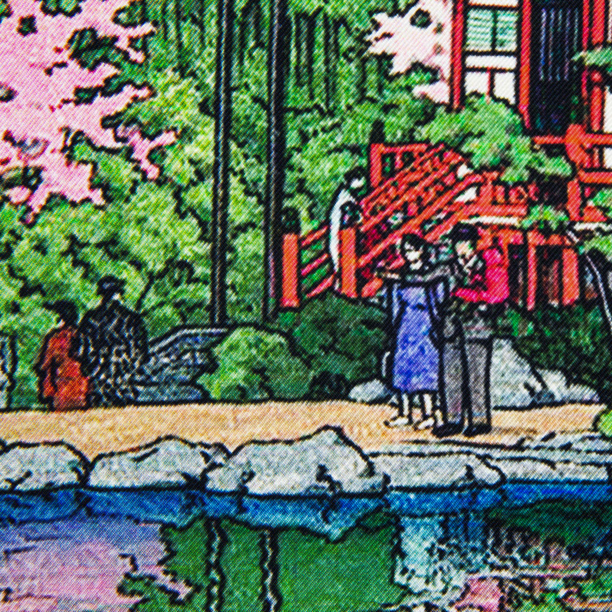 Ukiyo-e Silk Pocket Square - Denpoin - 40x40cm