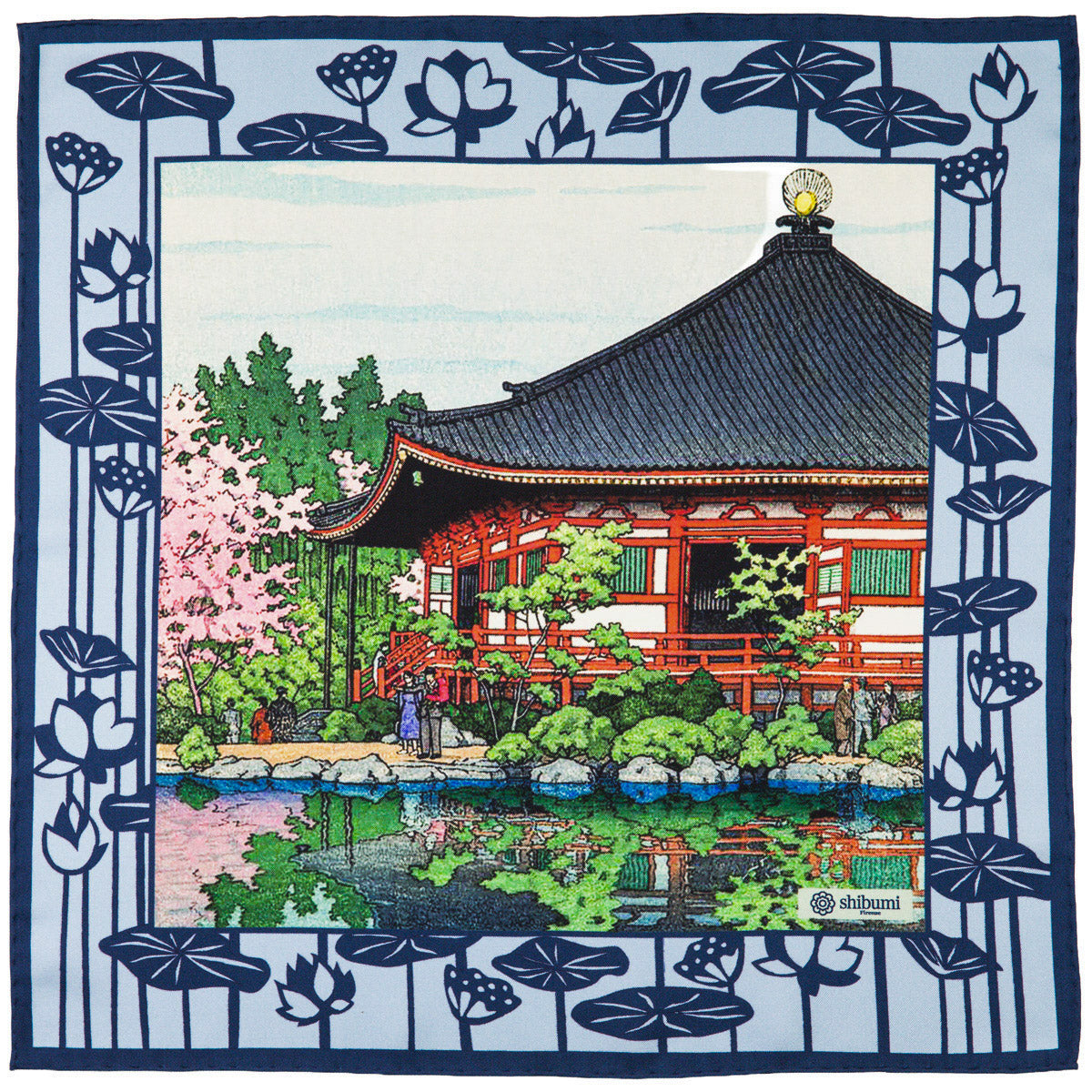 Ukiyo-e Silk Pocket Square - Denpoin - 40x40cm