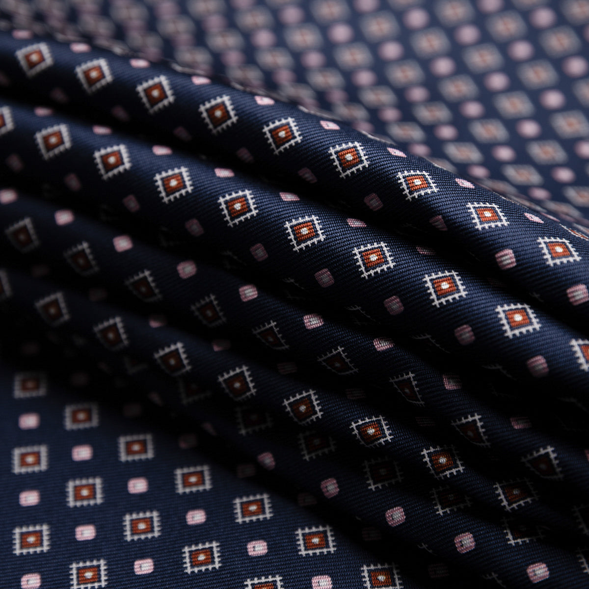 Floral Printed Silk Bespoke Tie - Navy