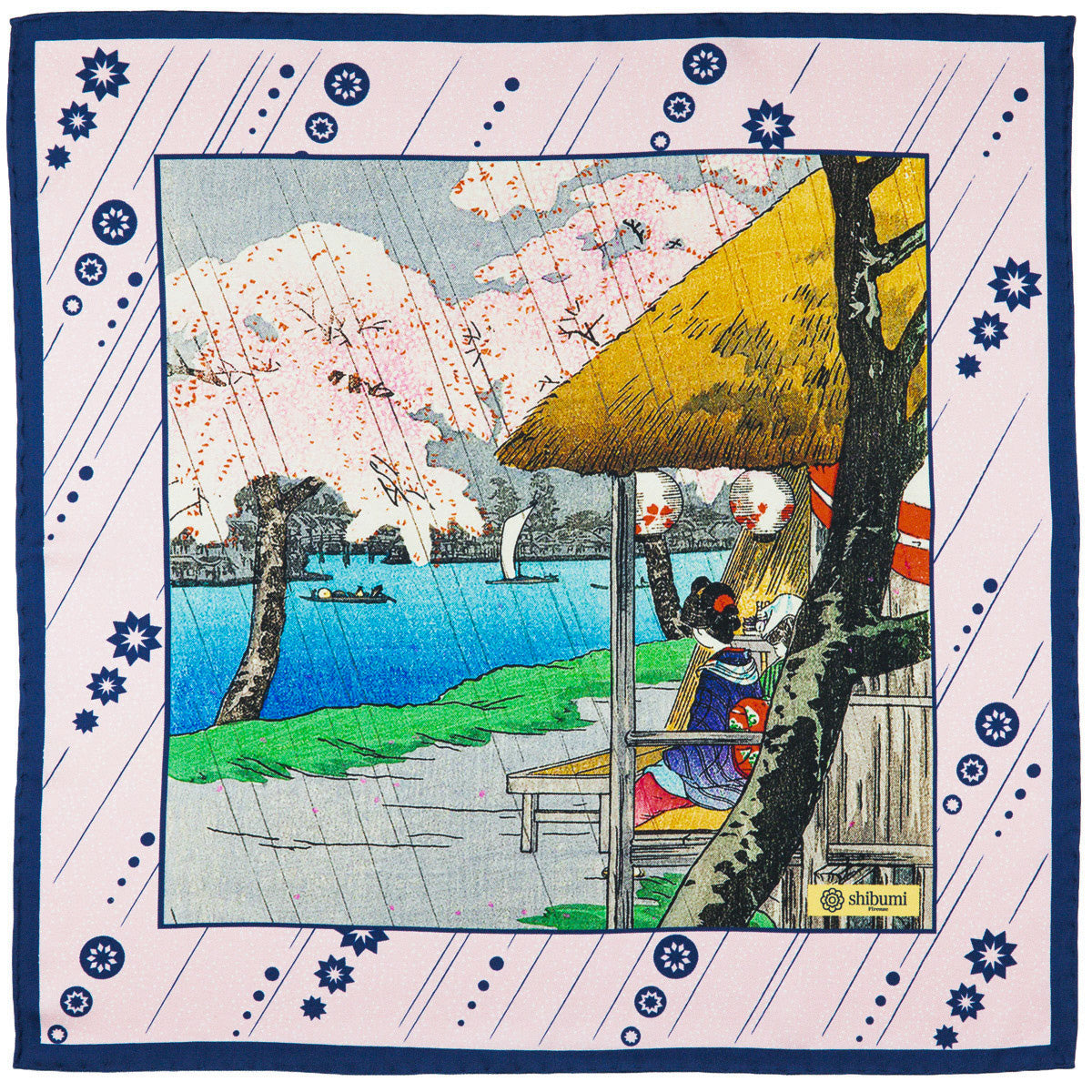 Ukiyo-e Silk Pocket Square - Sakura - 40x40cm