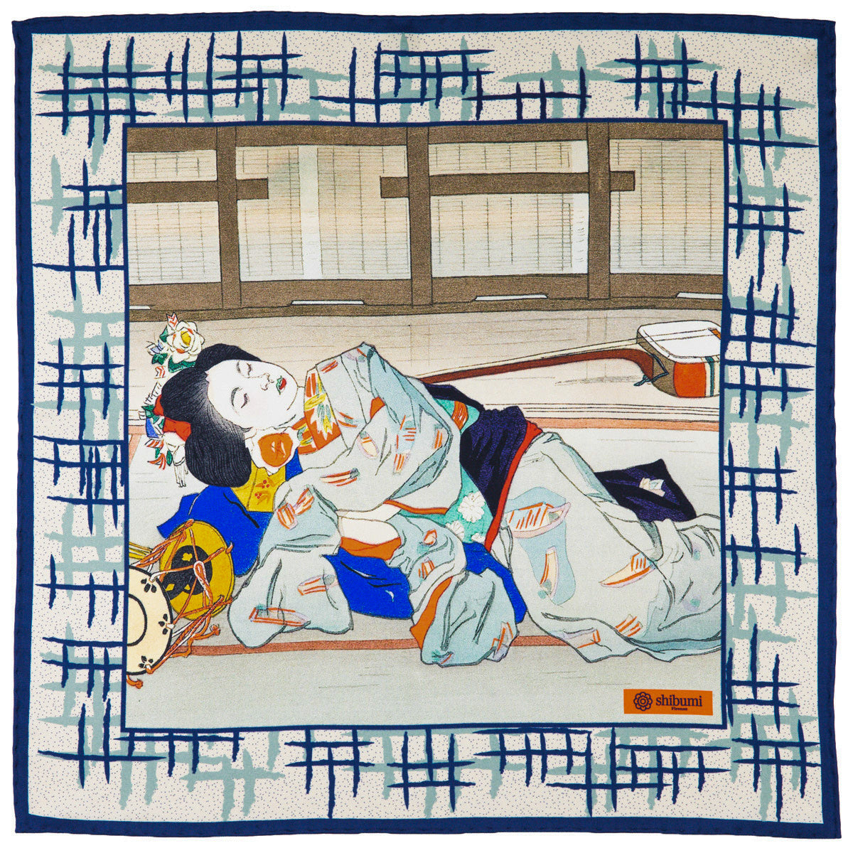 Ukiyo-e Silk Pocket Square - Gion No Yado - 40x40cm