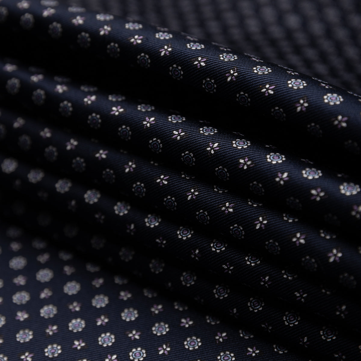 Floral Printed Silk Bespoke Tie -  Navy