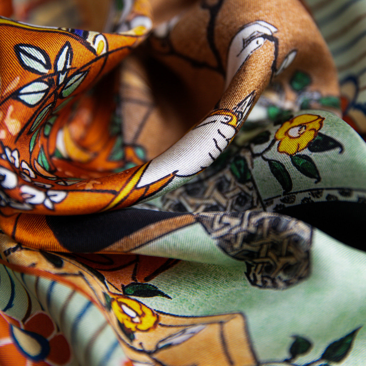 Ukiyo-e Silk Pocket Square - Ikebana II - 40x40cm