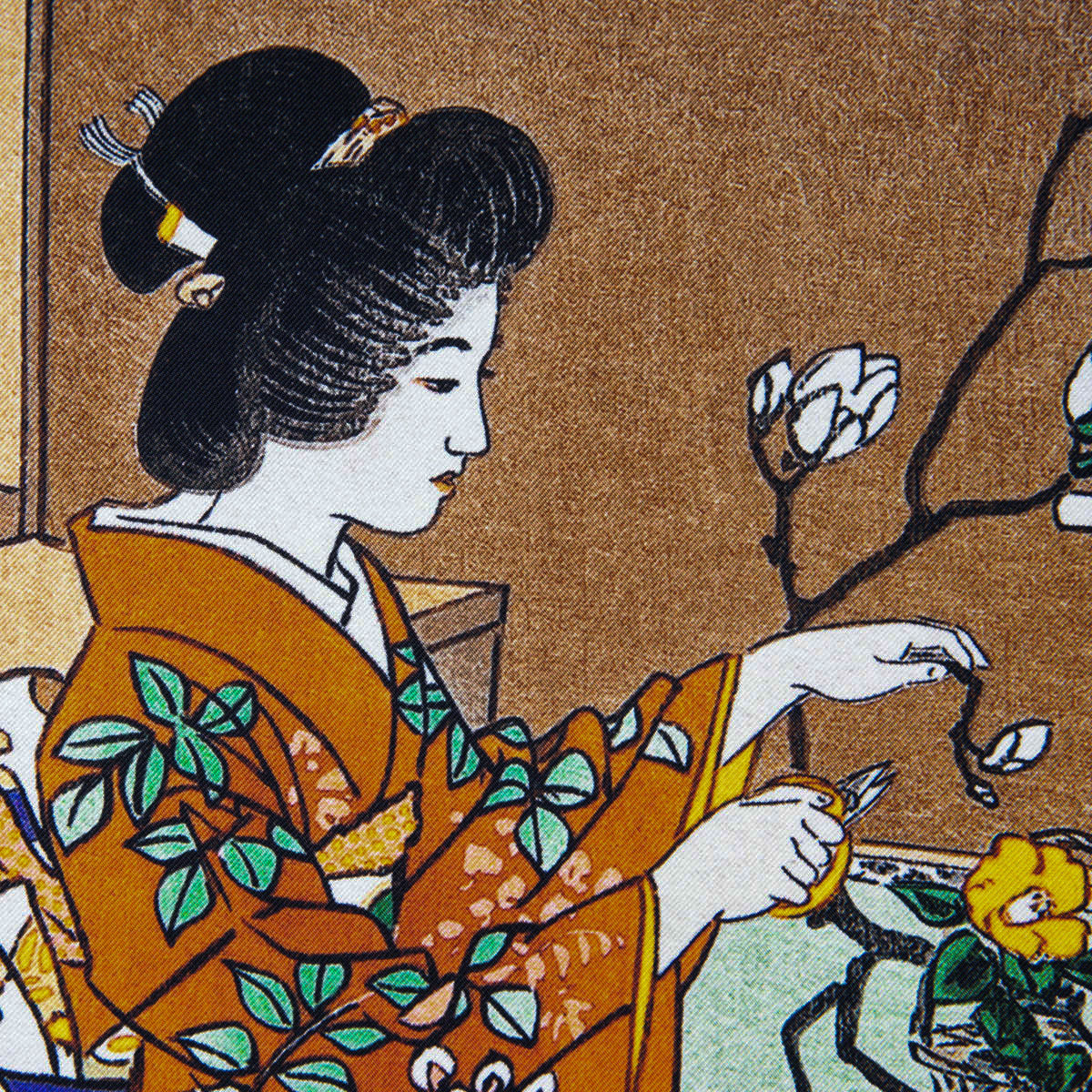 Ukiyo-e Silk Pocket Square - Ikebana II - 40x40cm