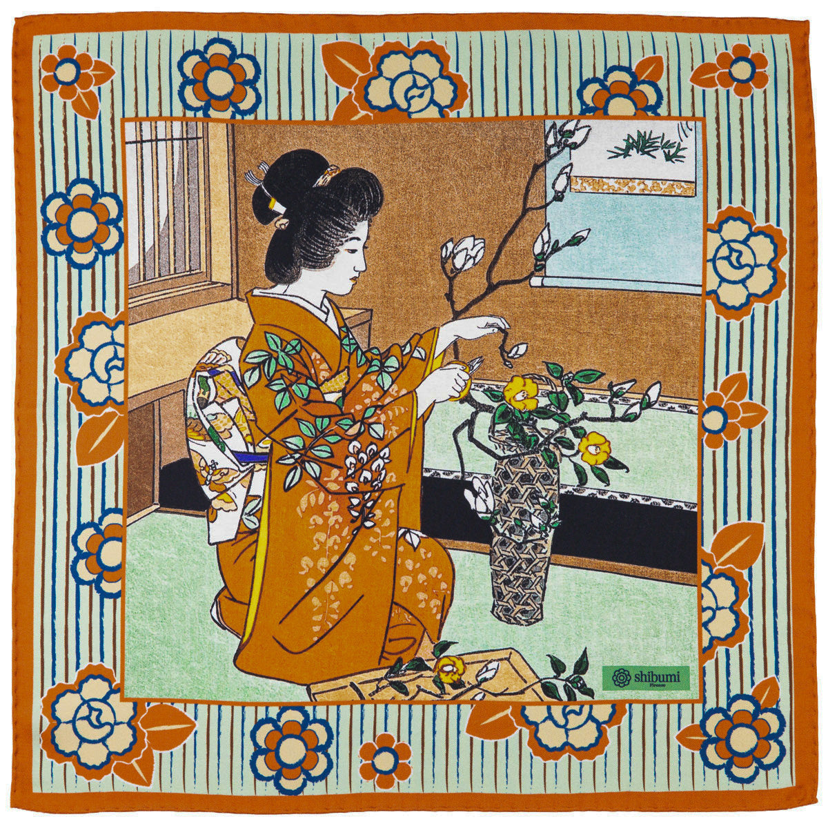 Ukiyo-e Silk Pocket Square - Ikebana II - 40x40cm