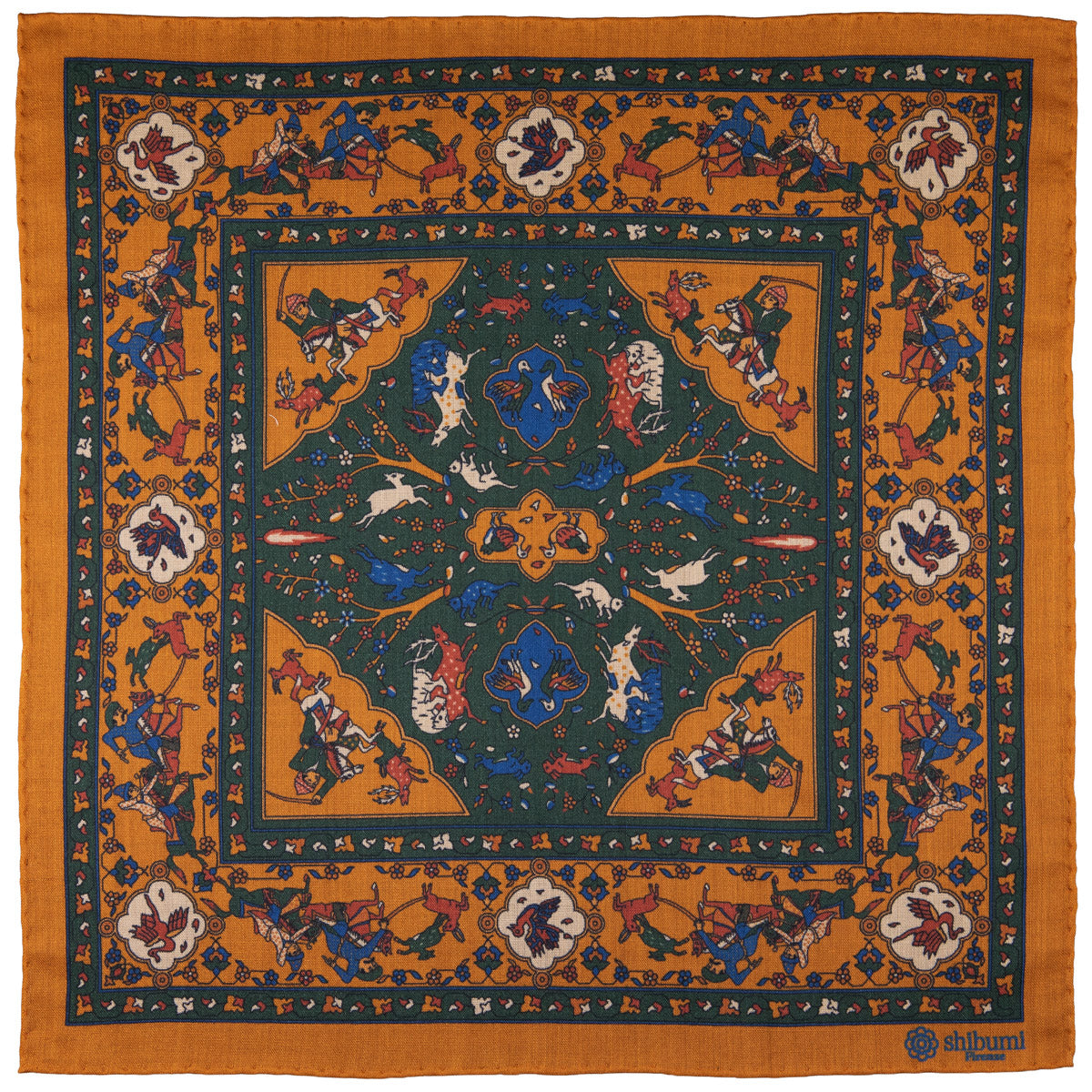 Animal Motif Wool / Silk Pocket Square - Honey - 40x40cm