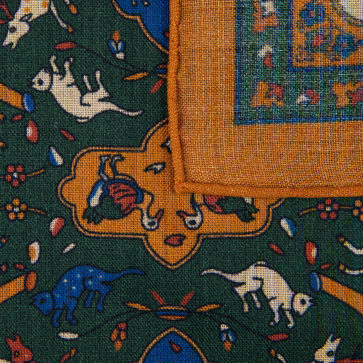 Animal Motif Wool / Silk Pocket Square - Honey - 40x40cm