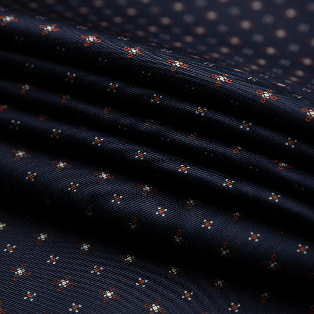 Floral Printed Silk Bespoke Tie - Navy