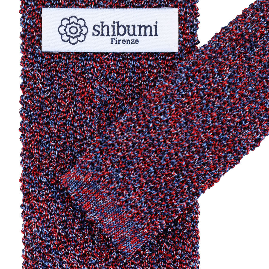 Crunchy Silk Knit Tie - Cherry / Blue Mottled