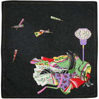 Ukiyo-e Motif Cotton Handkerchief - Black