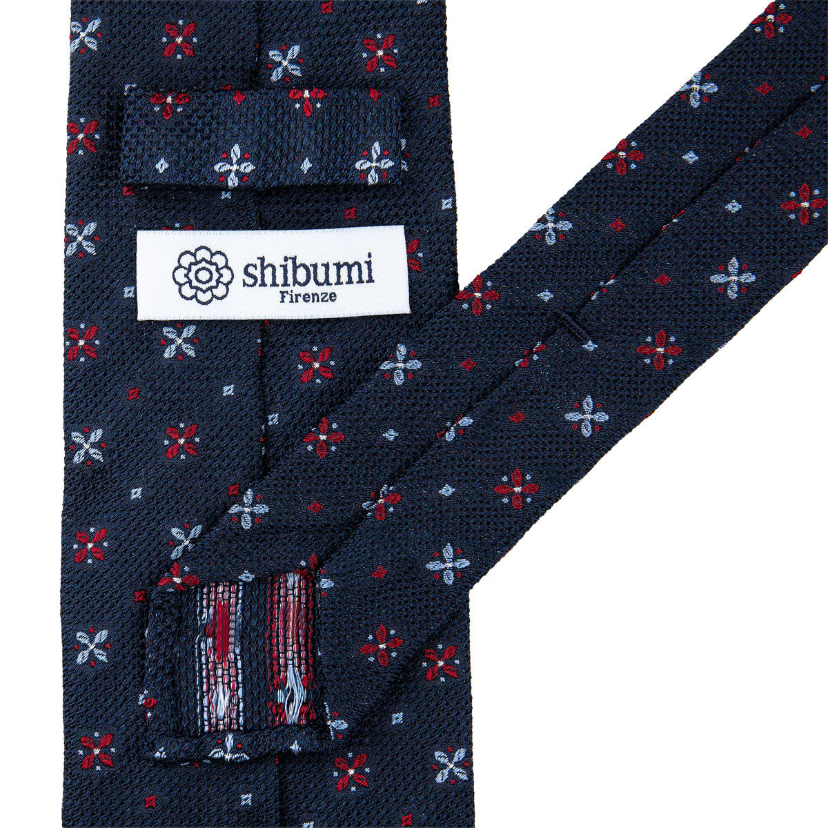 Floral Fina Grenadine Silk Tie - Navy - Hand-Rolled