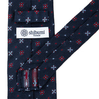 Floral Fina Grenadine Silk Tie - Navy - Hand-Rolled