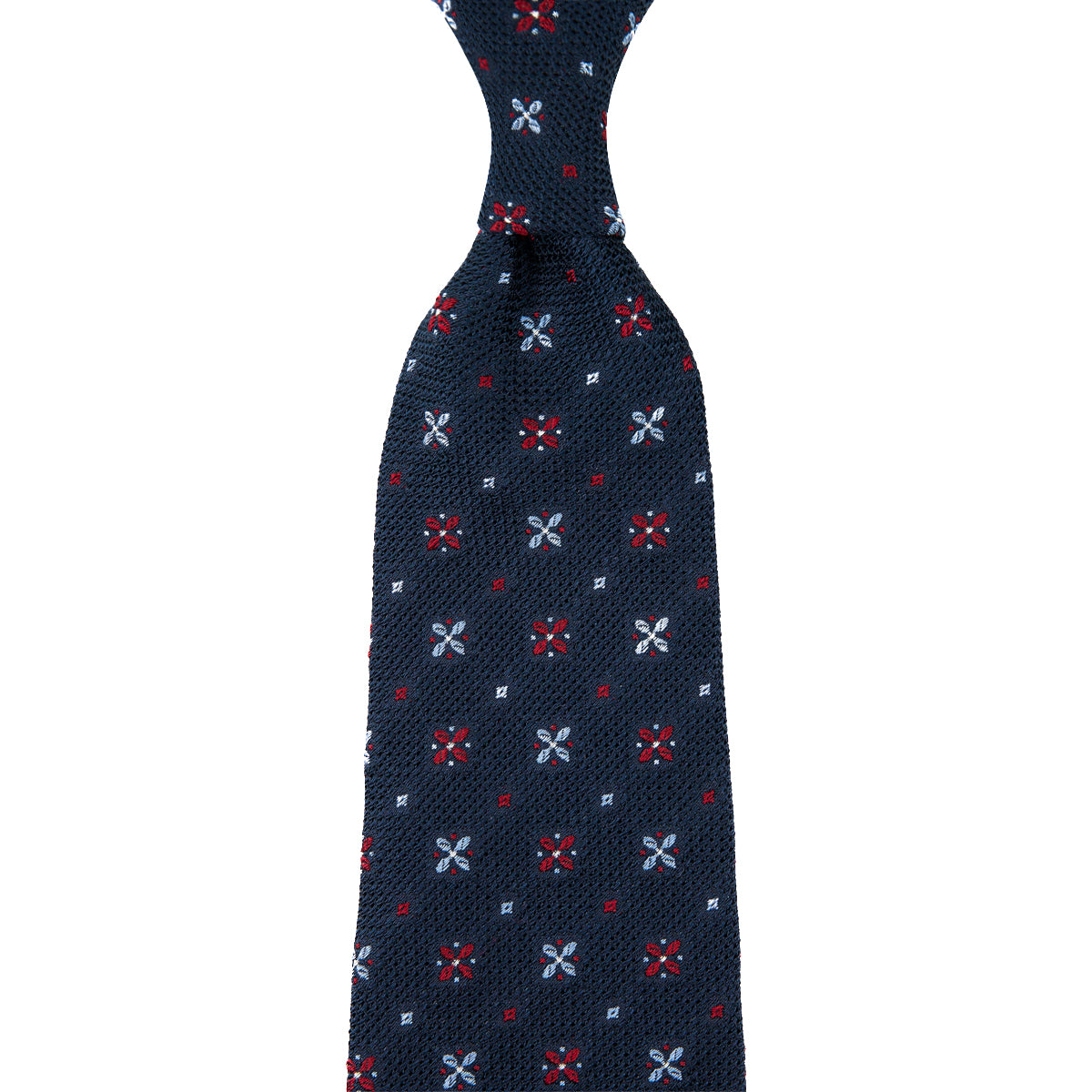Floral Fina Grenadine Silk Tie - Navy - Hand-Rolled