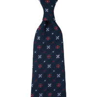 Floral Fina Grenadine Silk Tie - Navy - Hand-Rolled