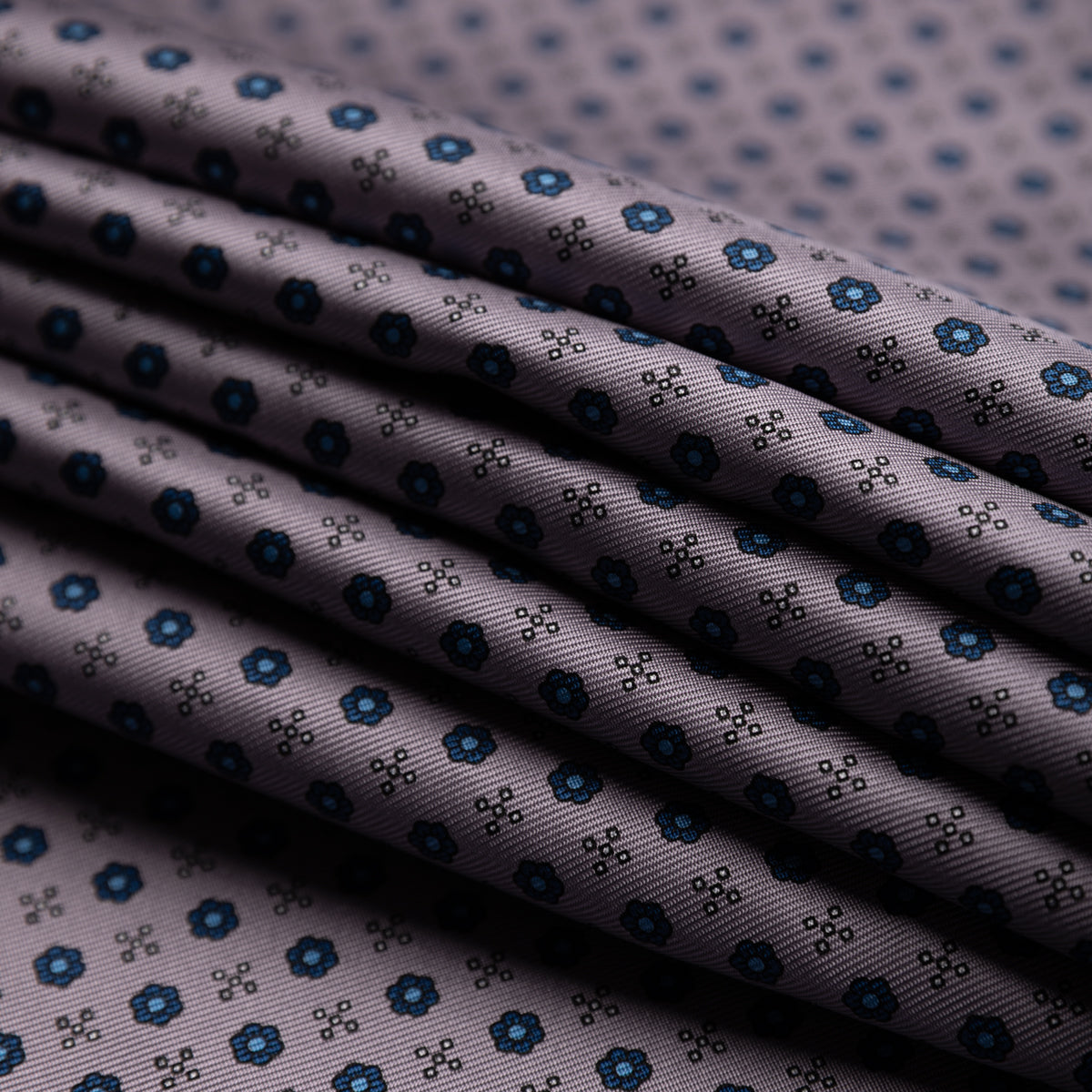 Floral Printed Silk Bespoke Tie - Grey