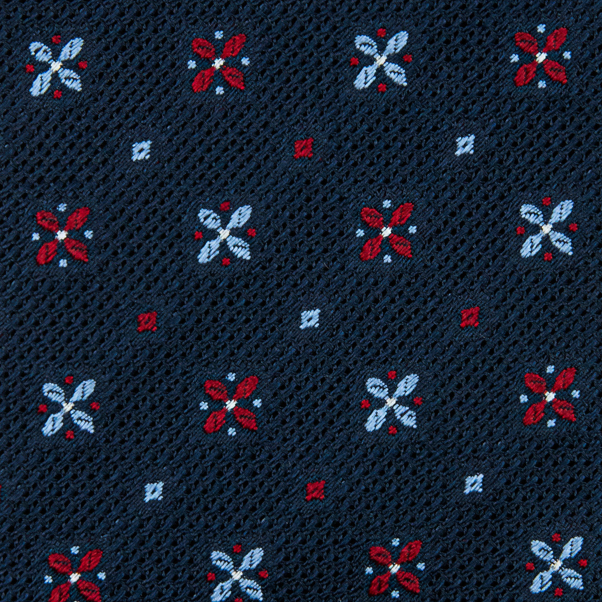 Floral Fina Grenadine Silk Tie - Navy - Hand-Rolled