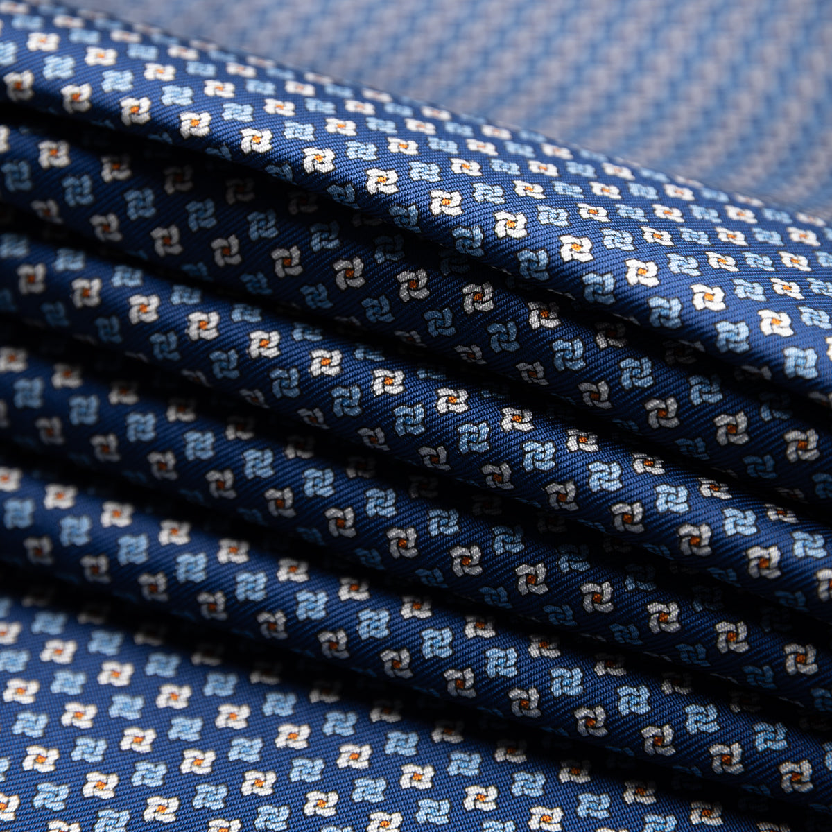 Floral Printed Silk Bespoke Tie - Navy