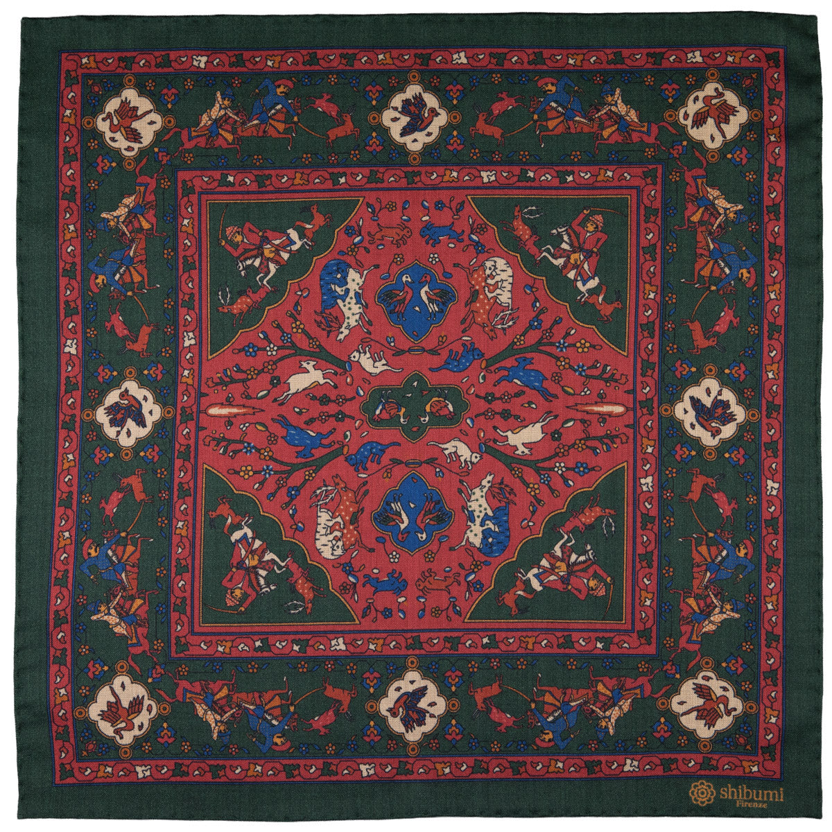 Animal Motif Wool / Silk Pocket Square - Forest - 40x40cm