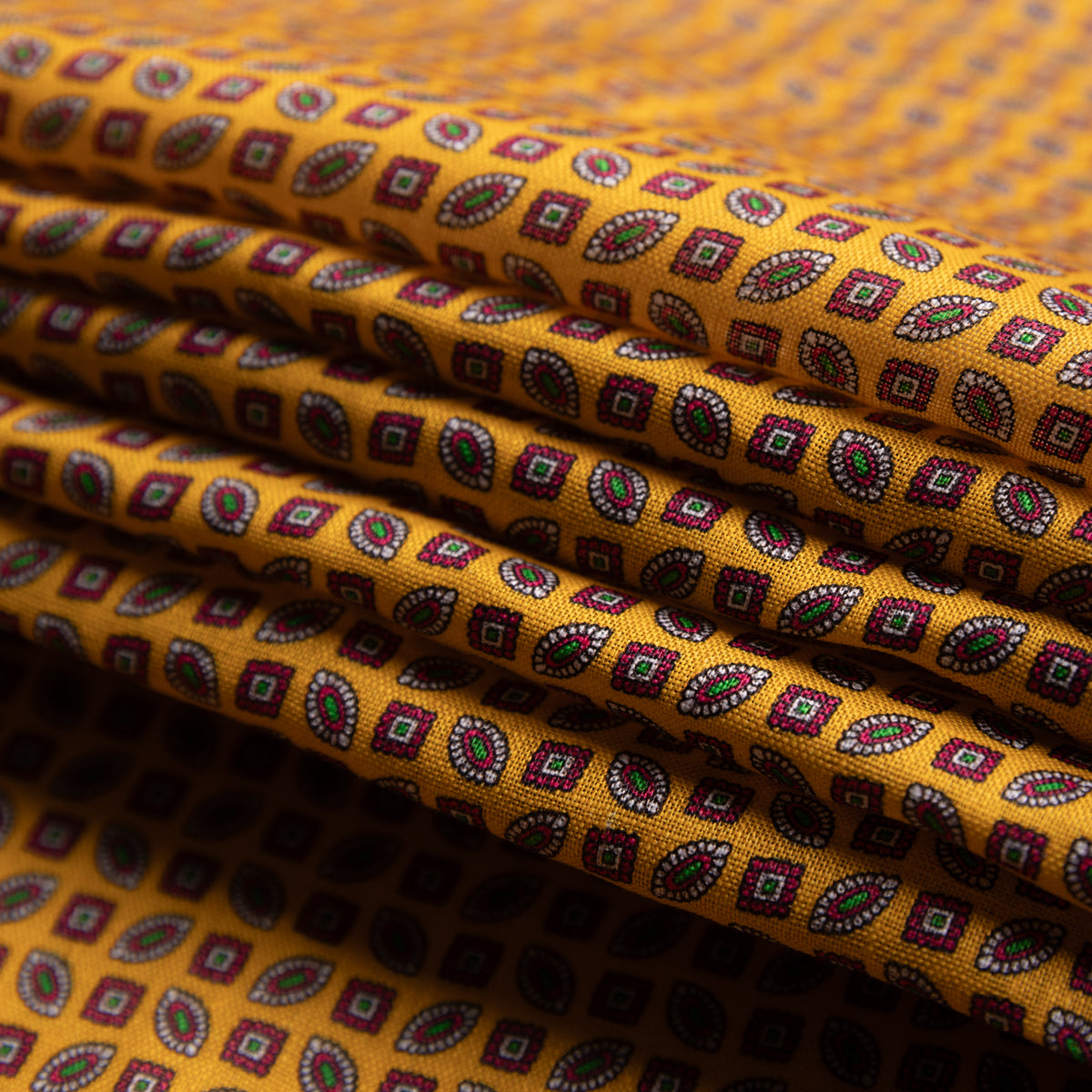 Floral Printed Silk Bespoke Tie - Gold