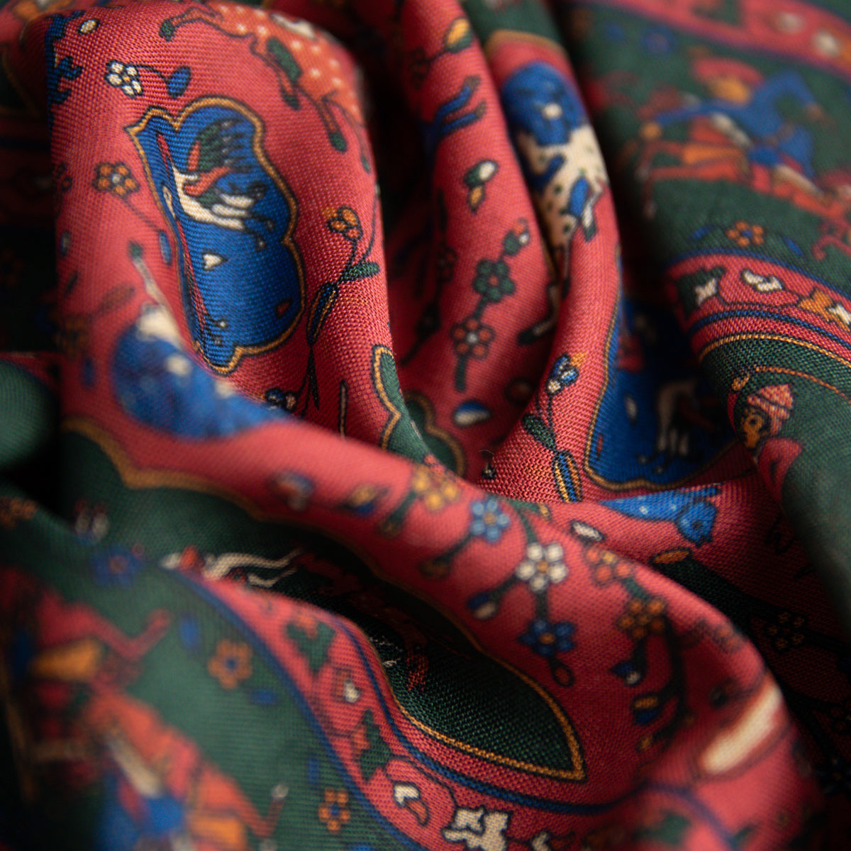 Animal Motif Wool / Silk Pocket Square - Forest - 40x40cm