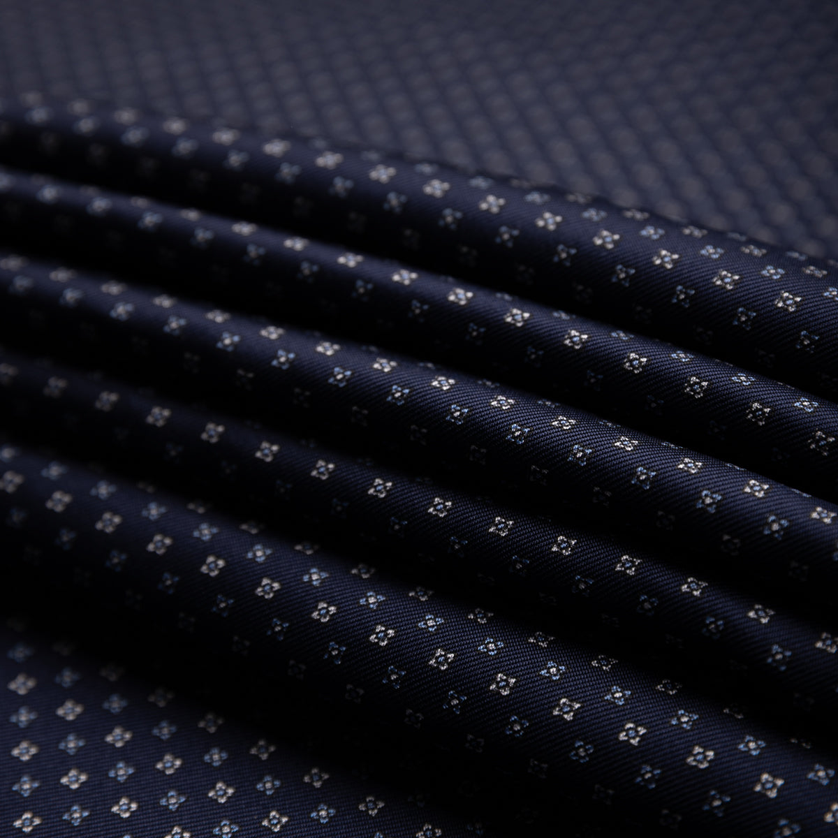 Floral Printed Silk Bespoke Tie - Navy