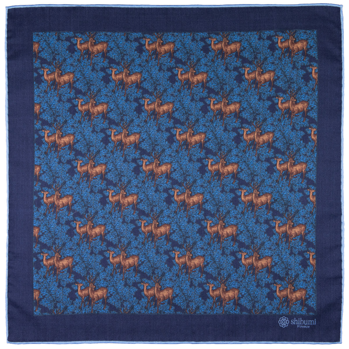 Animal Motif Wool / Silk Pocket Square - Navy - 40x40cm