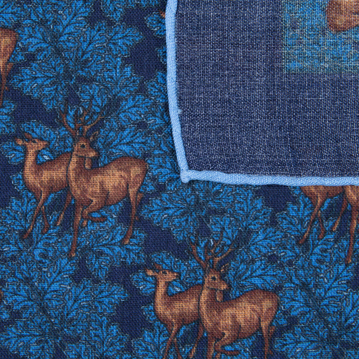 Animal Motif Wool / Silk Pocket Square - Navy - 40x40cm