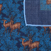 Animal Motif Wool / Silk Pocket Square - Navy - 40x40cm