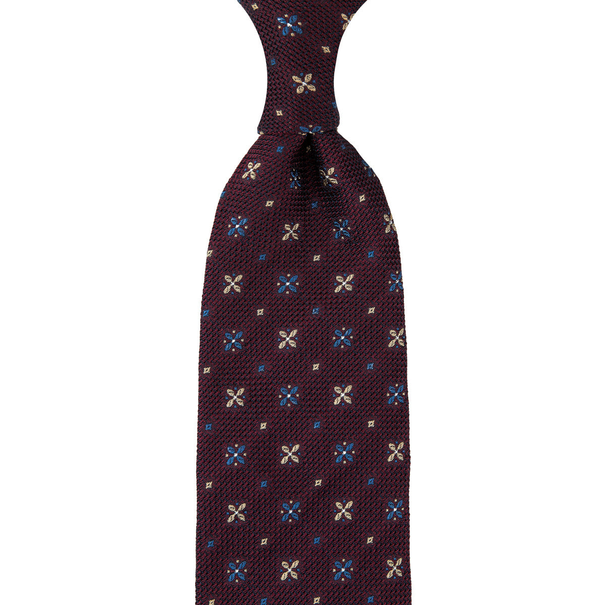 Floral Fina Grenadine Silk Tie - Burgundy - Hand-Rolled