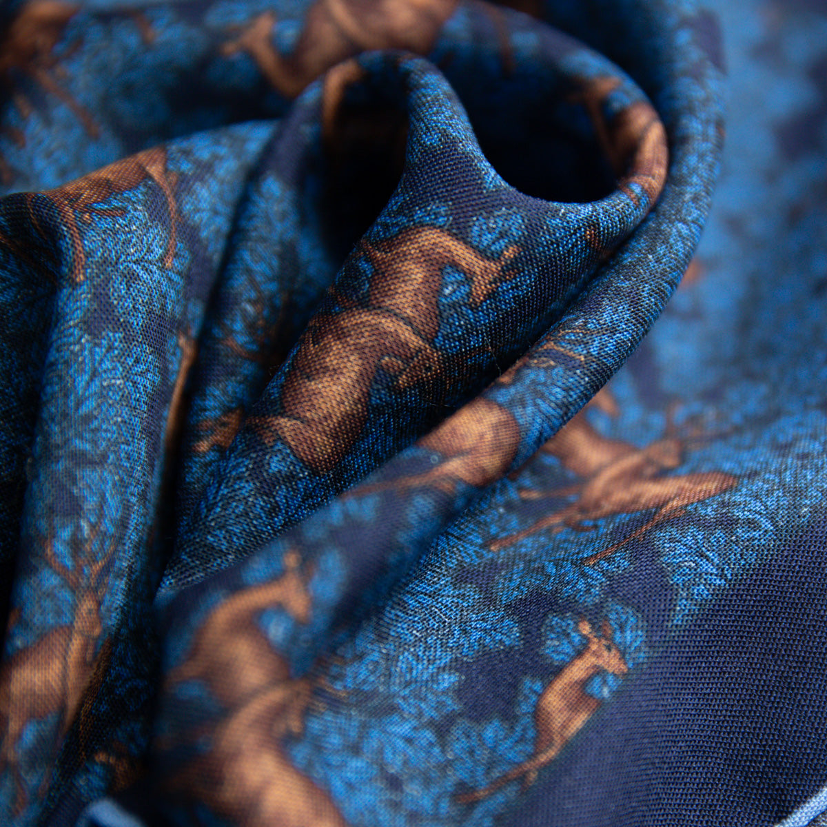 Animal Motif Wool / Silk Pocket Square - Navy - 40x40cm