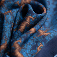 Animal Motif Wool / Silk Pocket Square - Navy - 40x40cm
