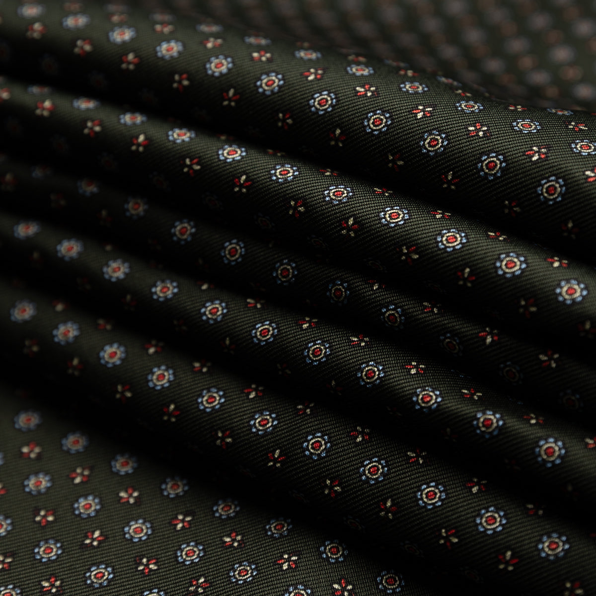 Floral Printed Silk Bespoke Tie - Dark Olive
