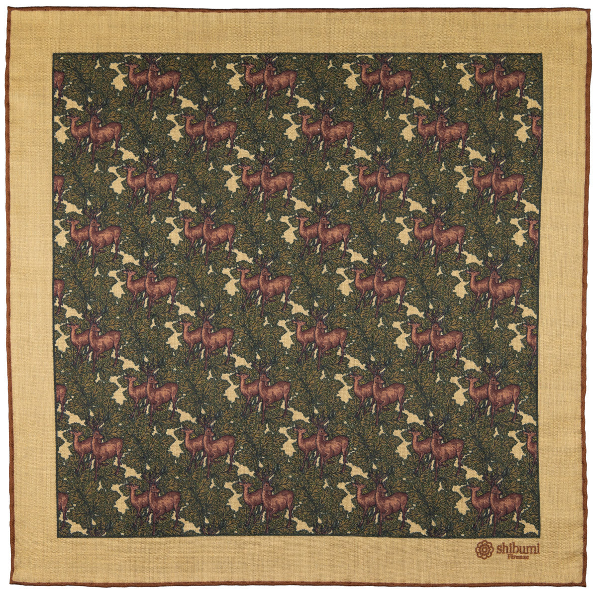 Animal Motif Wool / Silk Pocket Square - Beige - 40x40cm