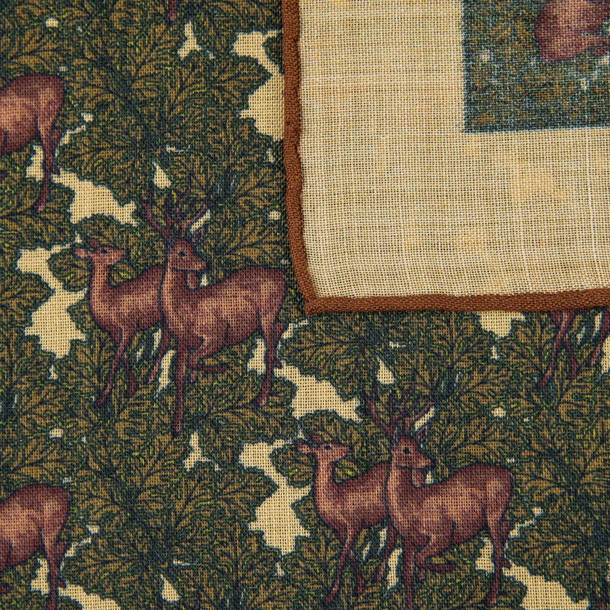 Animal Motif Wool / Silk Pocket Square - Beige - 40x40cm