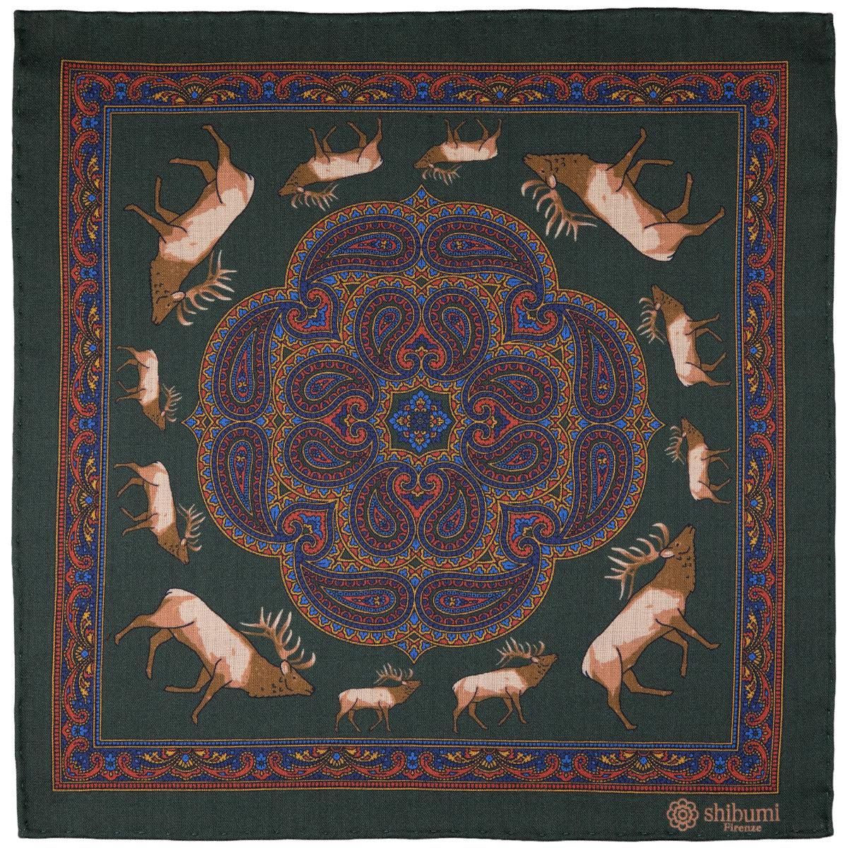 Animal Motif Wool / Silk Pocket Square - Forest - 33x33cm
