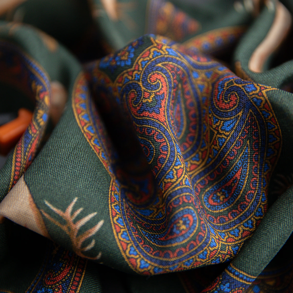 Animal Motif Wool / Silk Pocket Square - Forest - 33x33cm