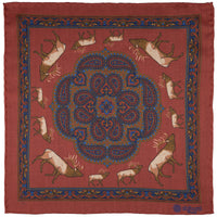 Animal Motif Wool / Silk Pocket Square - Rust - 33x33cm