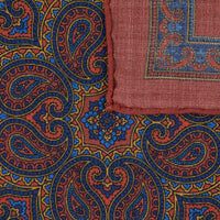 Animal Motif Wool / Silk Pocket Square - Rust - 33x33cm