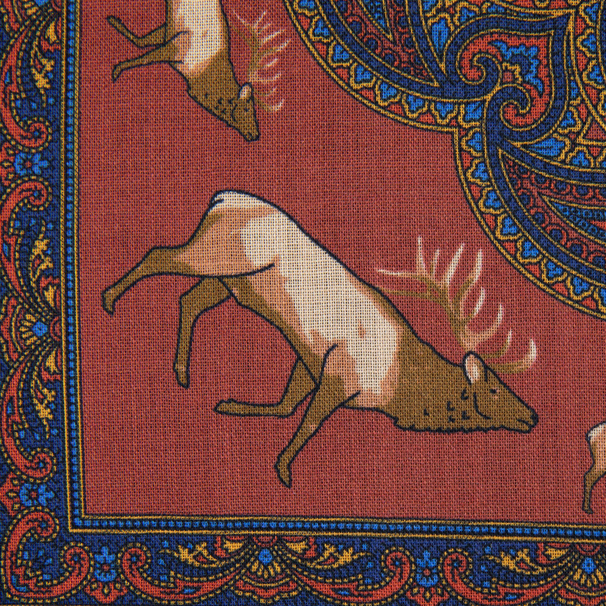 Animal Motif Wool / Silk Pocket Square - Rust - 33x33cm