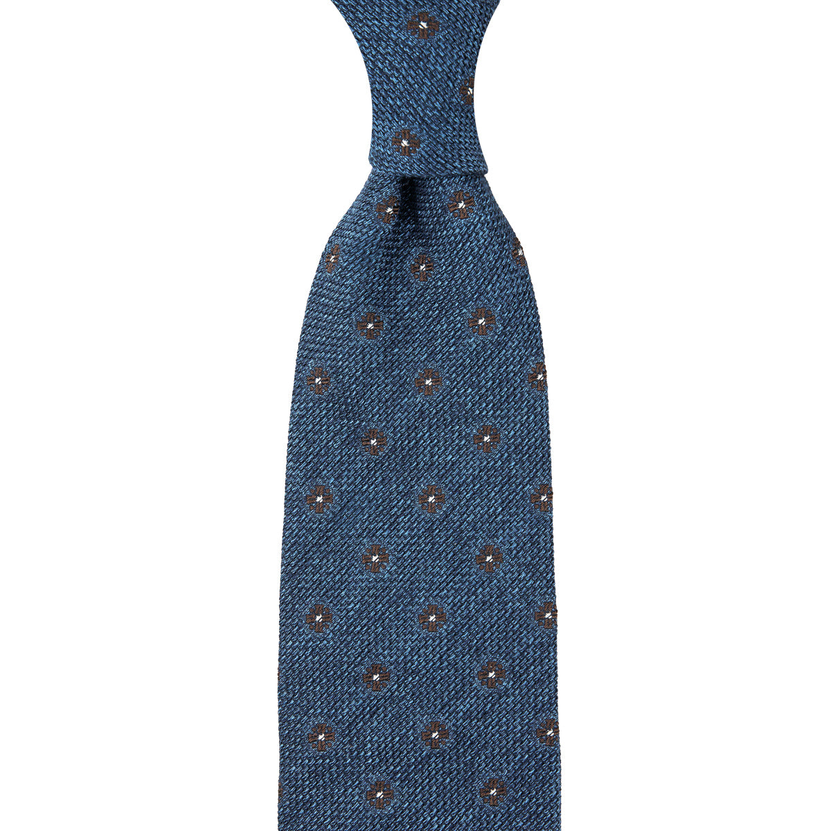 Floral Fina Grenadine Silk Tie - Blue Mottled - Hand-Rolled